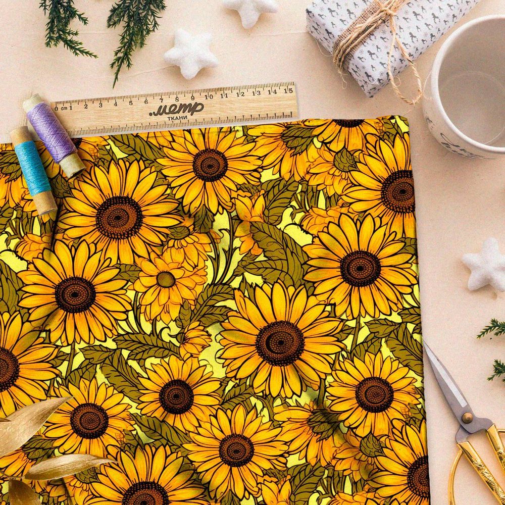 Ткань премиум мембрана поле подсолнухов