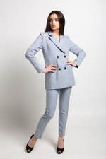 Брючный костюм классический серо-голубой купить