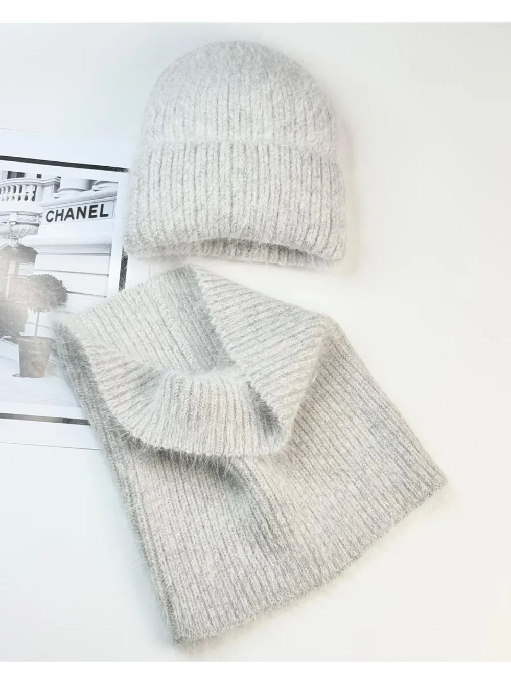 комплект шапка с шарфом- снуд зимний вязаный