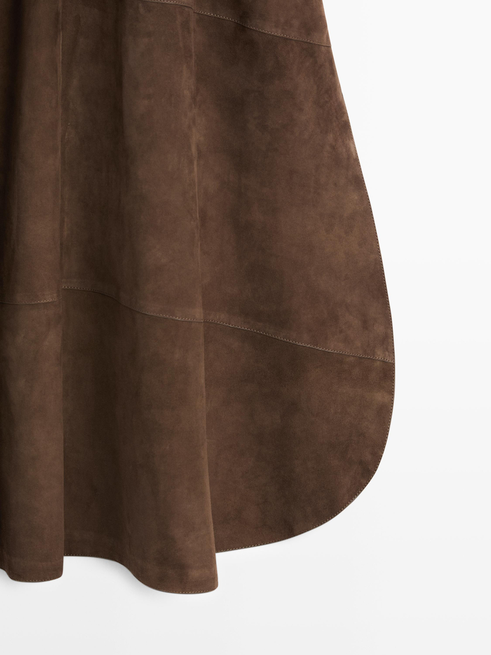 Massimo Dutti Замшевая кожаная юбка миди, коричневый