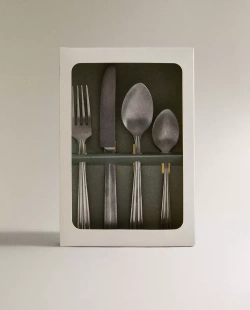 ZARA HOME НАБОР СТОЛОВЫХ ПРИБОРОВ ИЗ ВИНТАЖНОЙ СТАЛИ (4 ШТУКИ), СЕРЕБРО