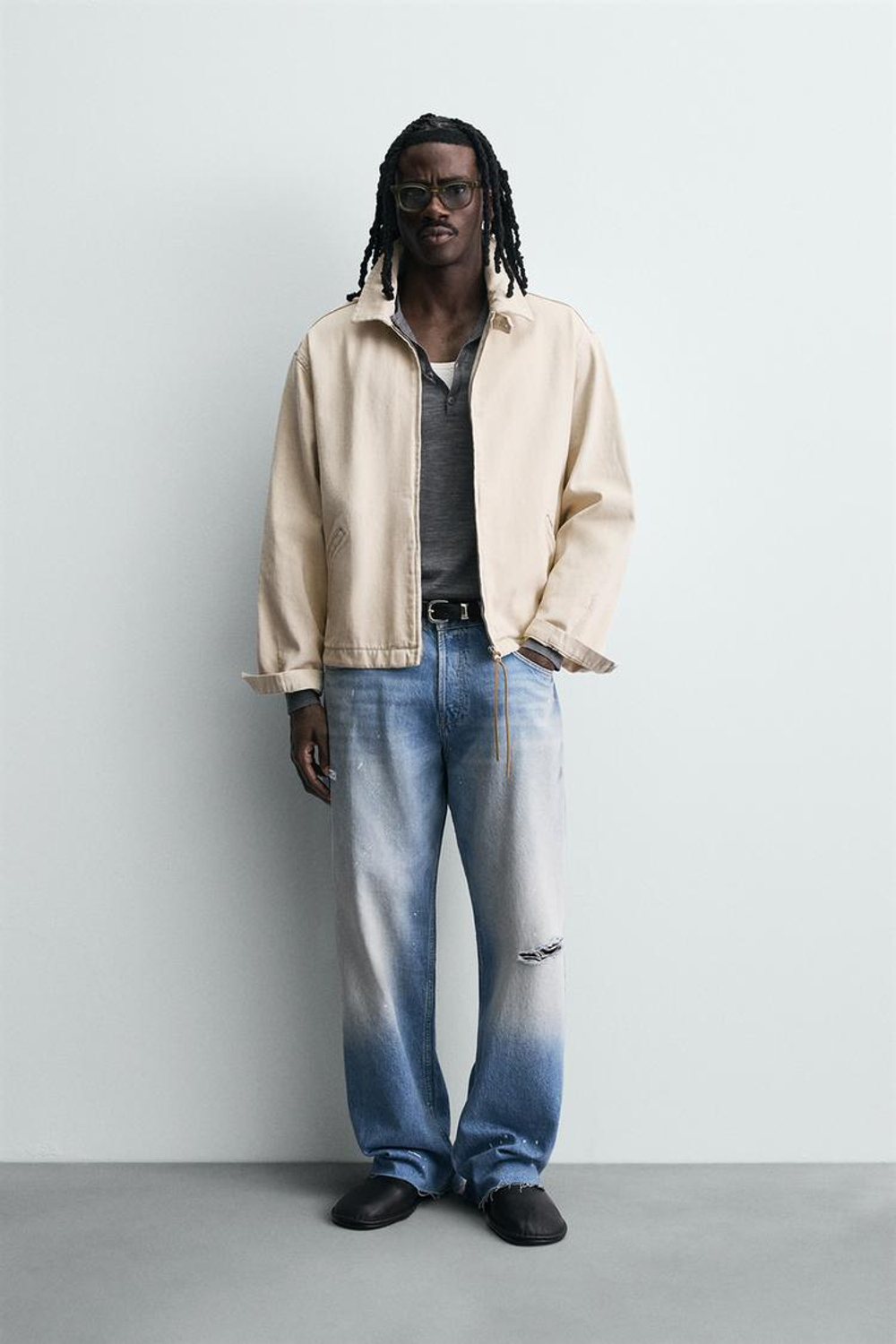 ZARA ДЖИНСОВАЯ КУРТКА НА МОЛНИИ, ПЕСОЧНЫЙ