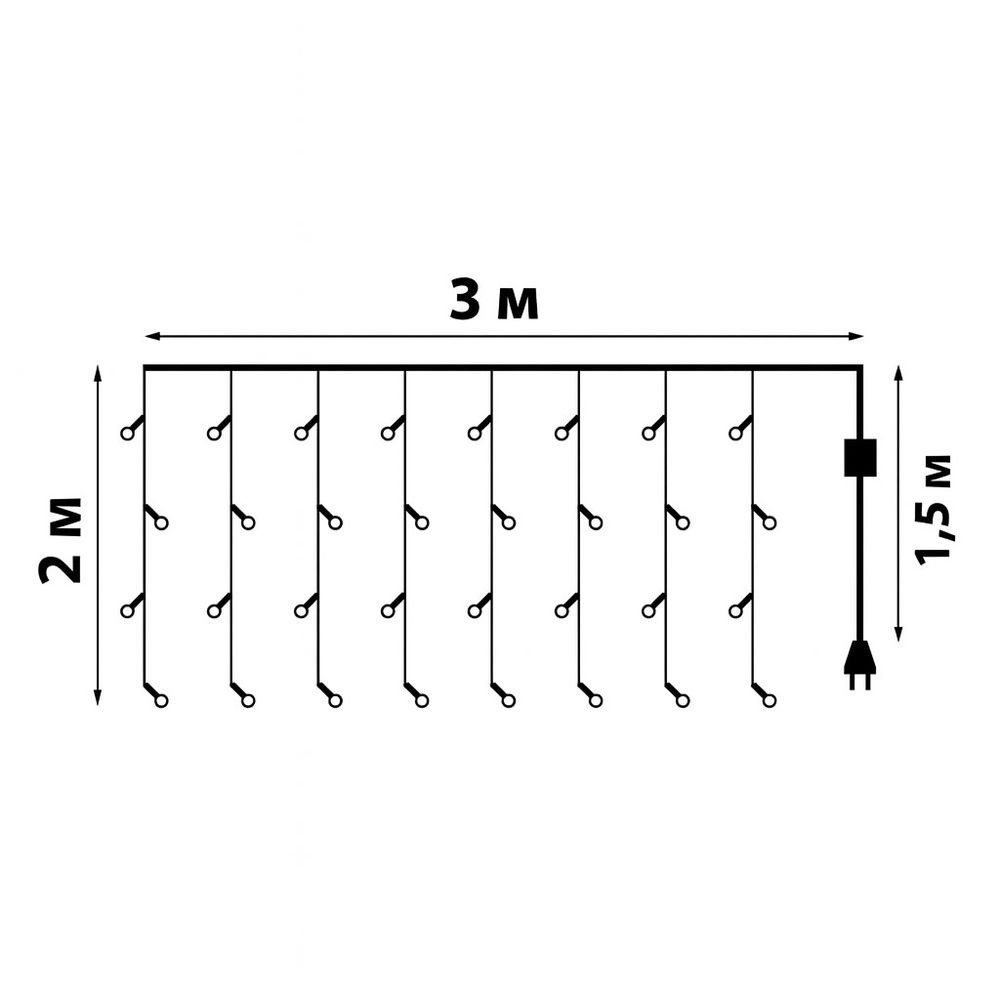 ULD-C3020-160-DTA BLUE IP20 Занавес светодиодный. 3х2м. 160 светодиодов. Синий свет. Провод прозрачный. TM Uniel