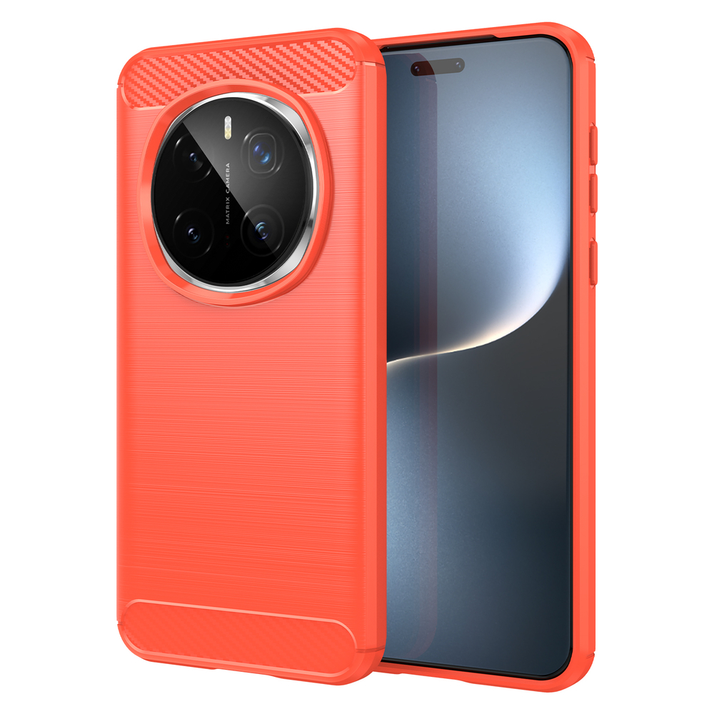 Чехол красного цвета с дизайном в стиле карбон на Honor Magic 7 Pro, мягкий отклик кнопок, серия Carbon от Caseport