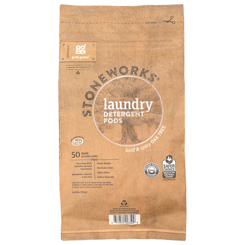 Grab Green, Stoneworks®, капсулы для стирки, дуб, 50 загрузок, 750 г (1,65 фунта)