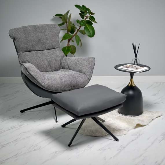 Кресло Hugo тёмно-серая экокожа, шенилл