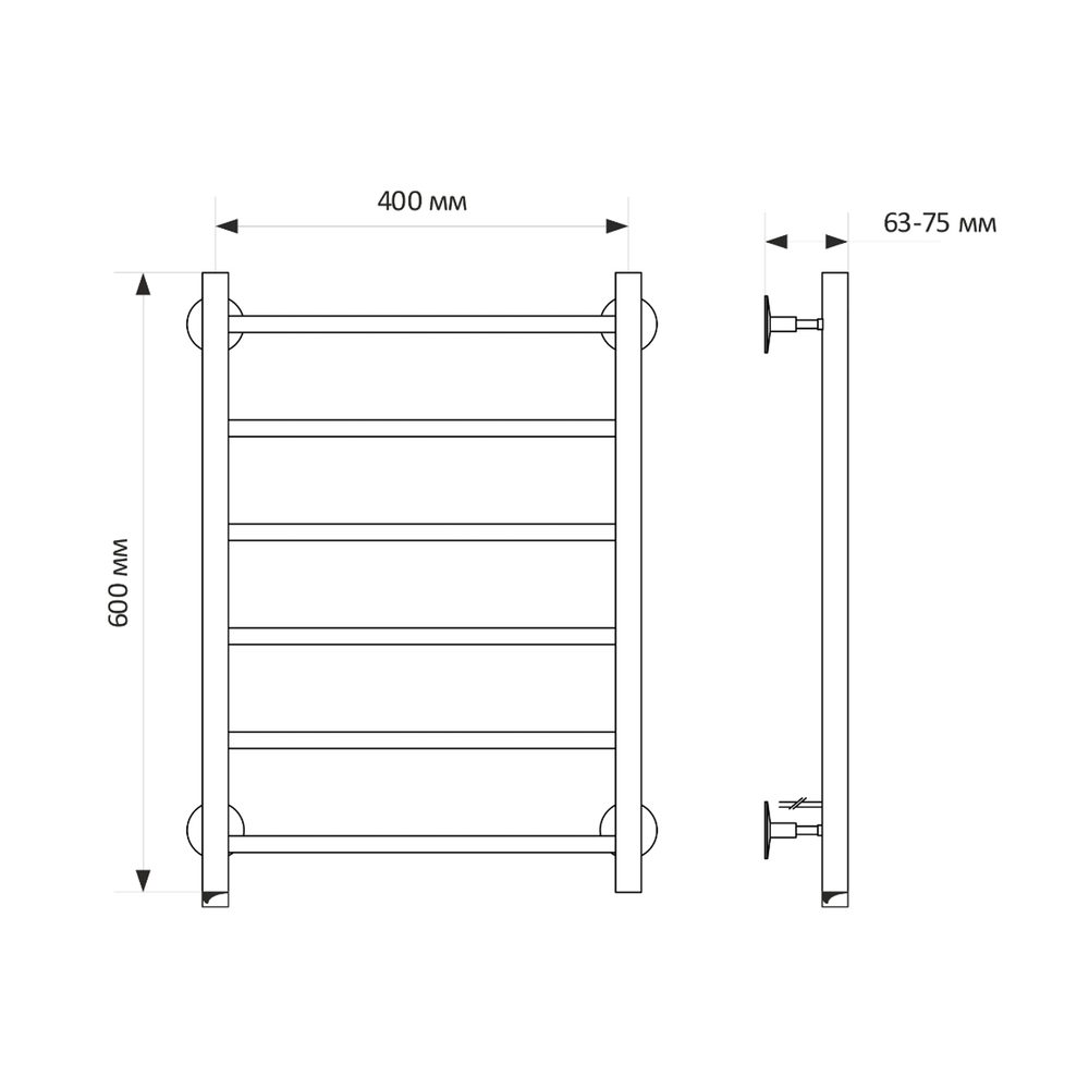 Полотенцесушитель MIXLINE VEGA  60х40 (кноп выключатель, 222 Вт, 6 перекладин, правый) электрический