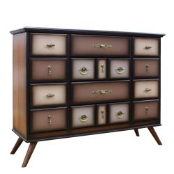 Комод Пандора - 2 с 4 ящиками и 2 полками Орех(Д), цвет фасада Шоколад