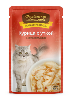 ДЕРЕВЕНСКИЕ ЛАКОМСТВА Пауч для кошек c курицей и уткой в нежном желе 0,07 кг