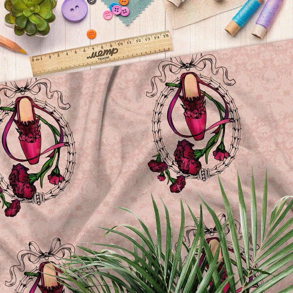 Ткань блэкаут туфелька с цветком