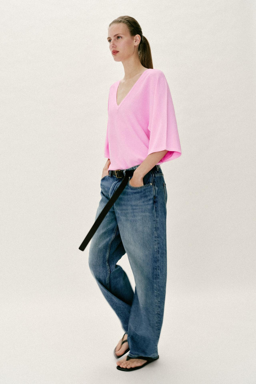 ZARA ДЖЕМПЕР С V-ОБРАЗНЫМ ВЫРЕЗОМ, РОЗОВЫЙ