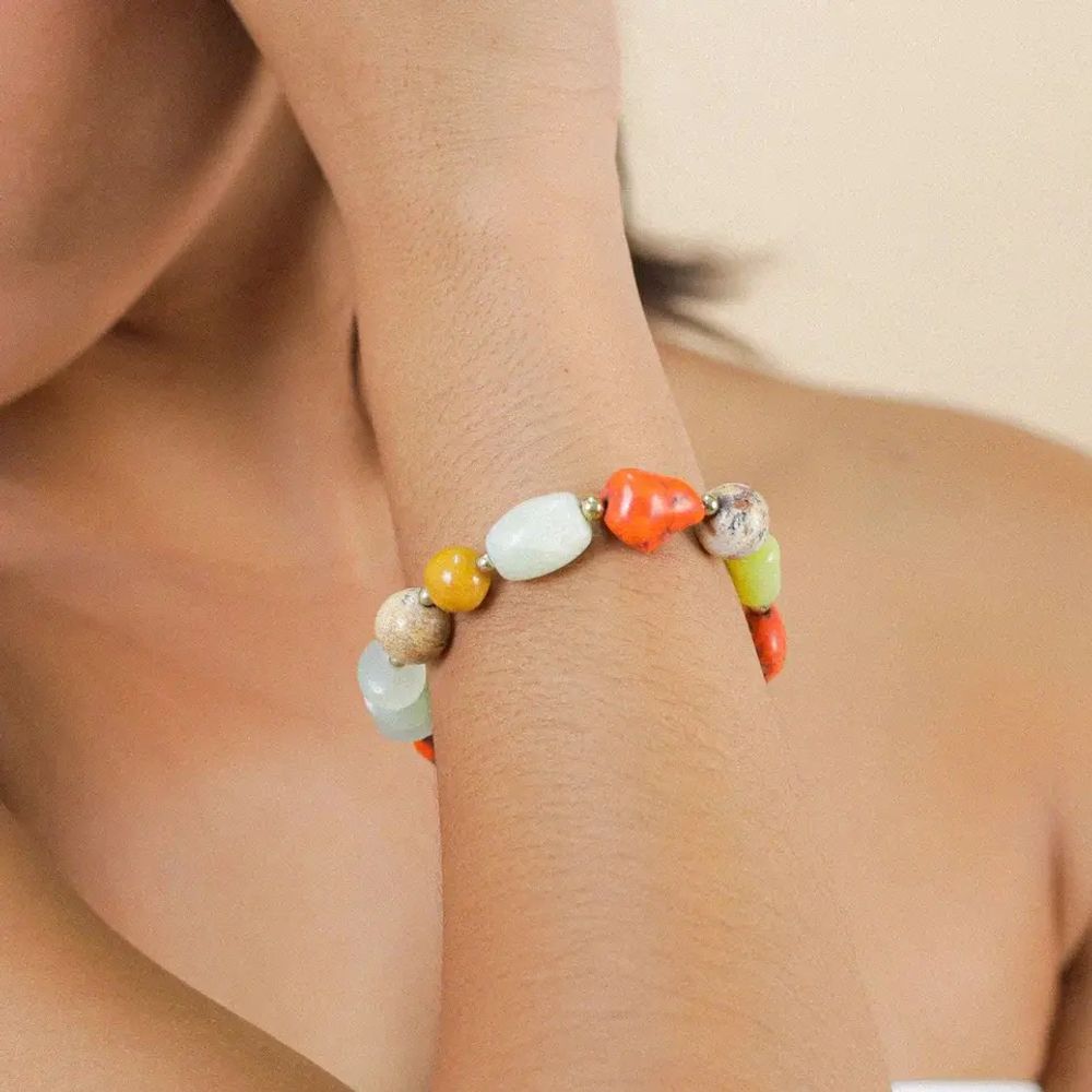 Серьги Nature Bijoux, Tivoli, с яшмой, говлитом, жадеитом и жемчугом, NB25.2-12-90223 (оранжевый)