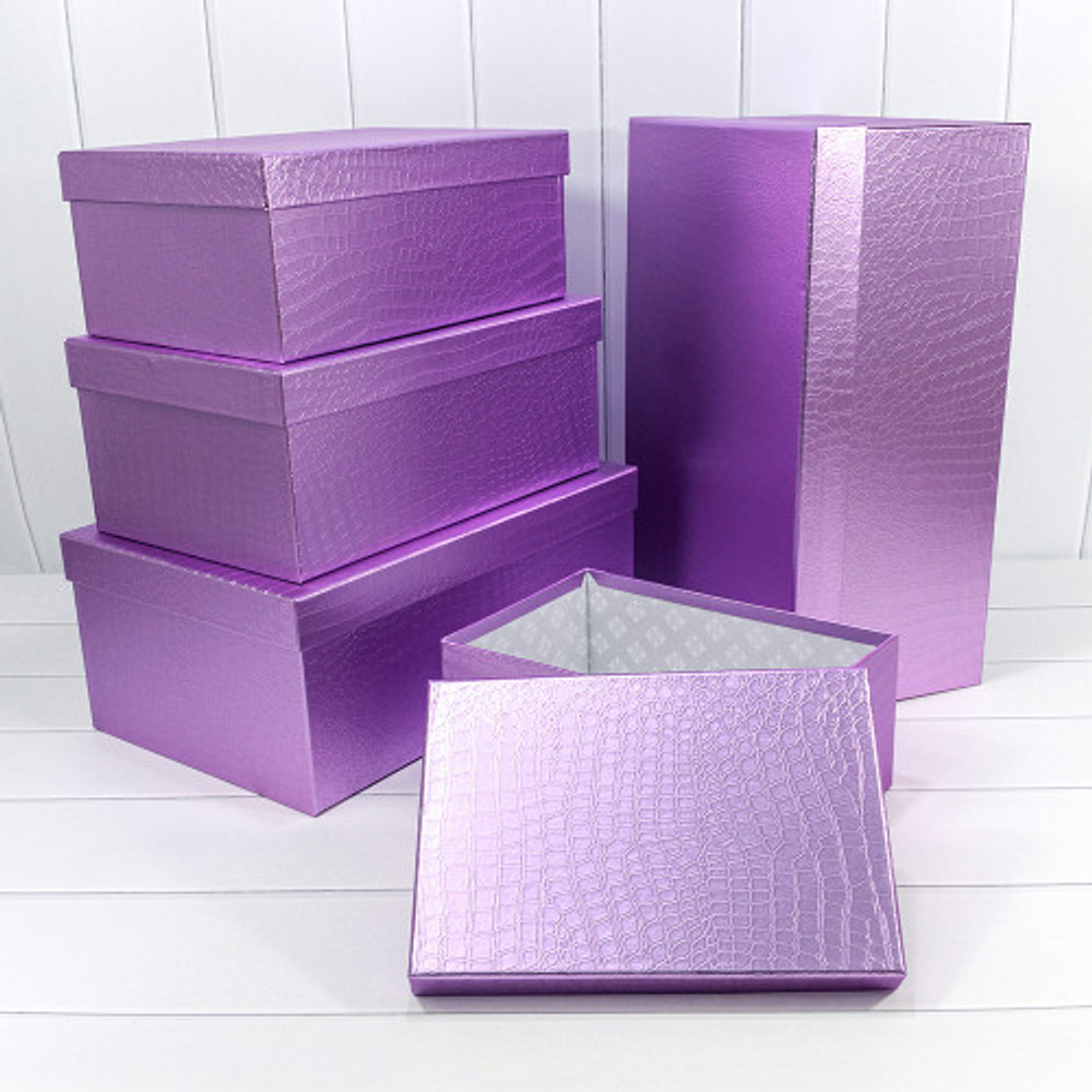 Коробка 53х35х22 см Набор 5 шт "Кожа крокодила" матовый (Сиреневый)