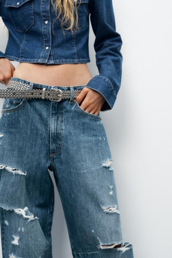 ZARA ДЖИНСЫ-БАЛЛОНЫ СРЕДНЕЙ ПОСАДКИ TRF, СИНИЙ