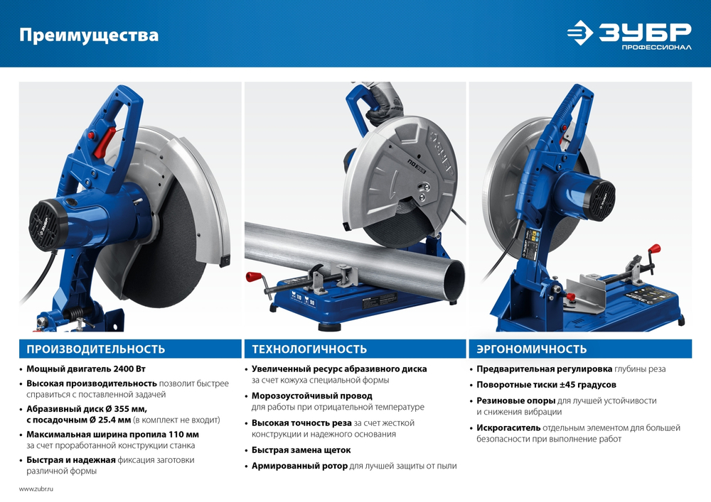 ЗУБР 355 мм, 2400 Вт, монтажная пила (отрезная), Профессионал (ПО-355)