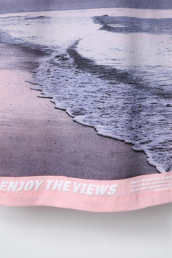 ZARA ФУТБОЛКА ИЗ ТКАНИ С ПРИНТОМ, РОЗОВЫЙ