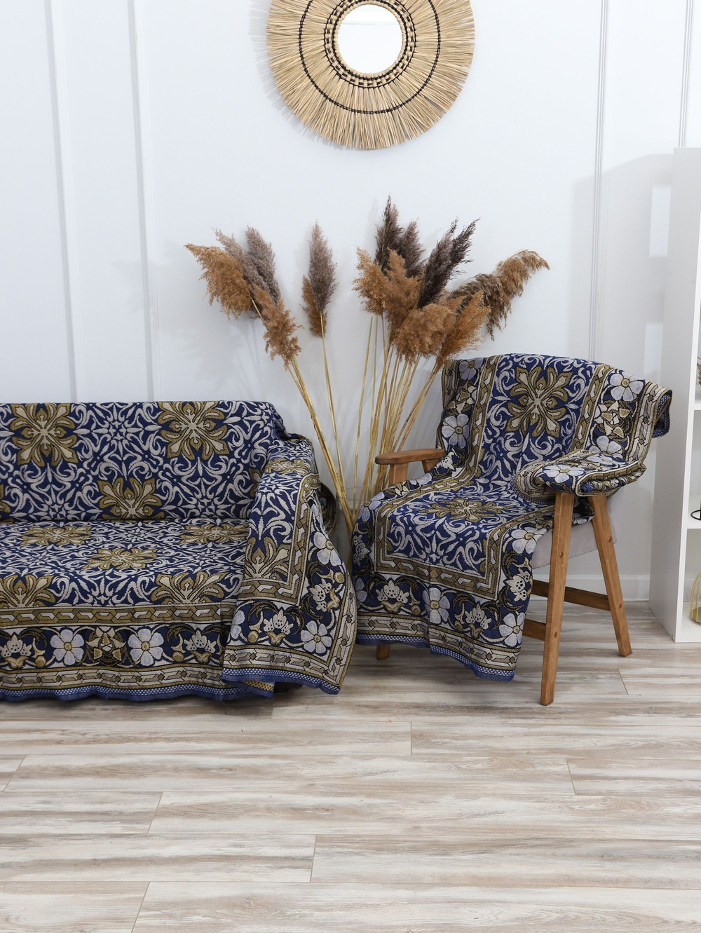 Накидки на диван и кресла комплект, комплект покрывало 200х210 и 2 дивандека для кресла 65х198