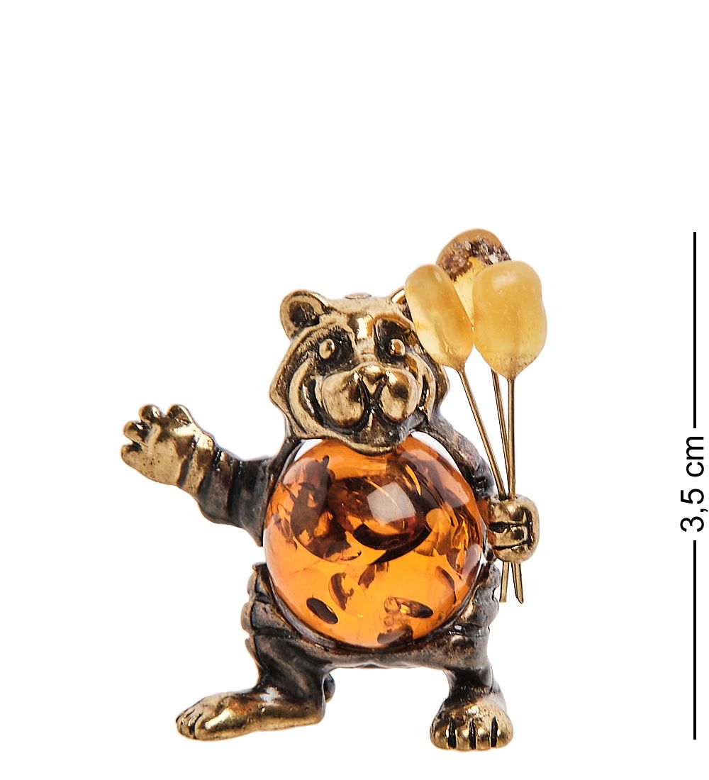 Народные промыслы AM-3179 Фигурка «Тигренок с букетом» (латунь, янтарь)