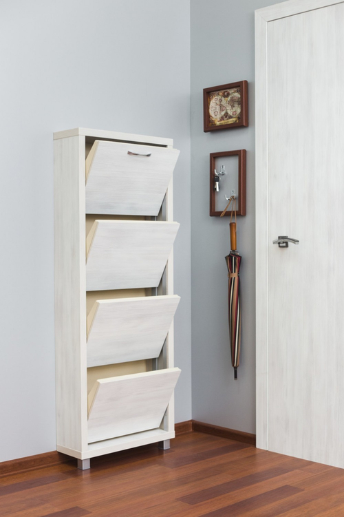 Обувница в прихожую компактная для обуви Люкс 4 фасад лдсп выбеленное дерево