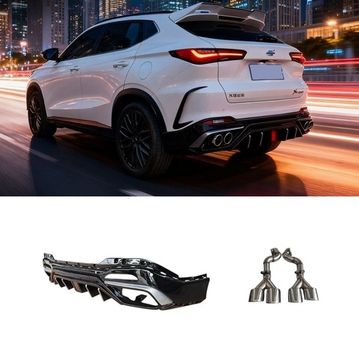 Диффузор заднего бампера с LED лампой + раздвоение выхлопа Changan X5 Plus 2023-2025 чёрный глянец