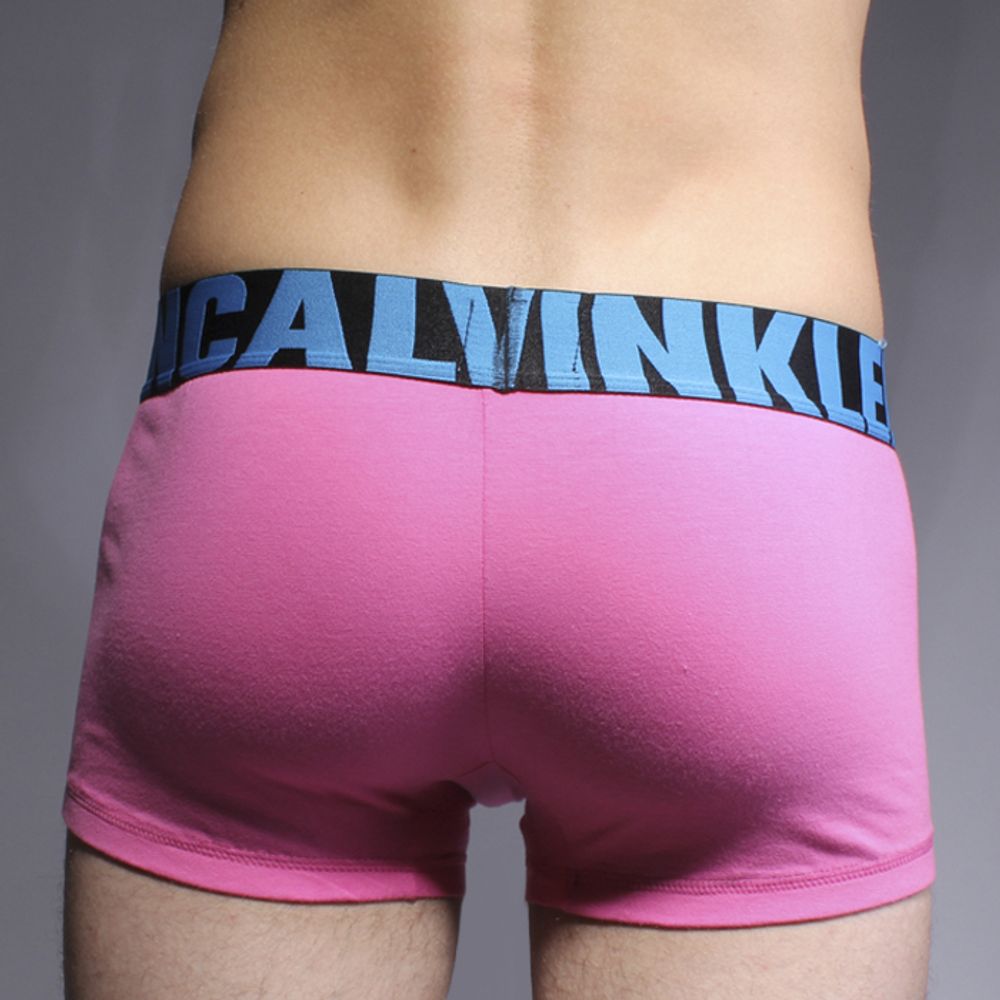 Мужские трусы боксеры хлопковые розовые с синей резинкой Calvin Klein X Word Trunk Cotton