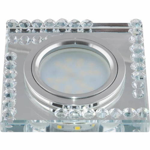 DLS-L101 GU5.3 CHROME/CLEAR Светильник декоративный встраиваемый , серия Luciole. Квадратный. Без лампы, цоколь GU5.3. Доп. светодиодная подсветка 3Вт
