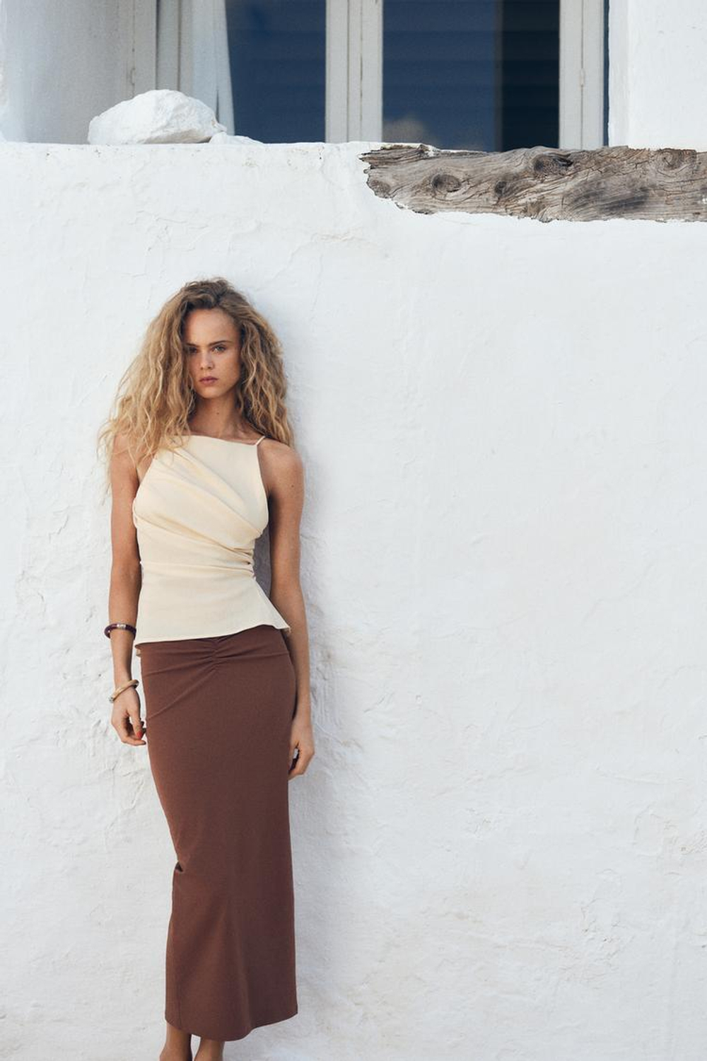 ZARA ТОП ИЗ ЭЛАСТИЧНОЙ ТКАНИ СО СБОРКАМИ, ПАСТЕЛЬНО-ЖЕЛТЫЙ