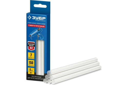 Прозрачные сверхпрочные клеевые стержни ЗУБР Профессионал 6 шт, 7x150 мм 06855-6