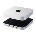 USB-Хаб-подставка с отсеком для SSD Satechi для Mac mini (M1, M2 | 2020–2023) и Mac Studio (ST-MMSHS) Подключение: встроенный плоский кабель USB-C. Порты: USB-C 3.2 Gen 1, 3 USB-A 3.2 Gen 1, microSD UHS-I, SD UHS-I, разъём 3,5 мм. Есть LED-индикация и отс