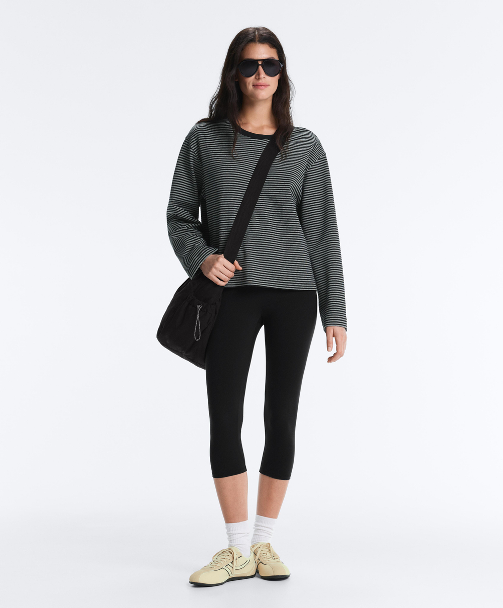 Oysho Футболка Relaxed Fit с длинными рукавами из смесового хлопка в полоску, черный