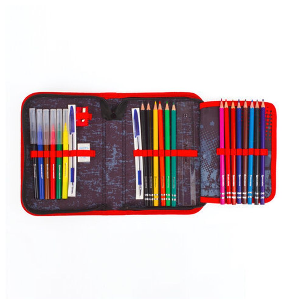 Пенал BRAUBERG с наполнением, 1 отделение, откидная планка, 24 предмета, 21x14 см, "Yellow car", 229292