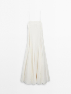 Massimo Dutti Платье миди из струящейся ткани на бретелях, натуральный, кремовый