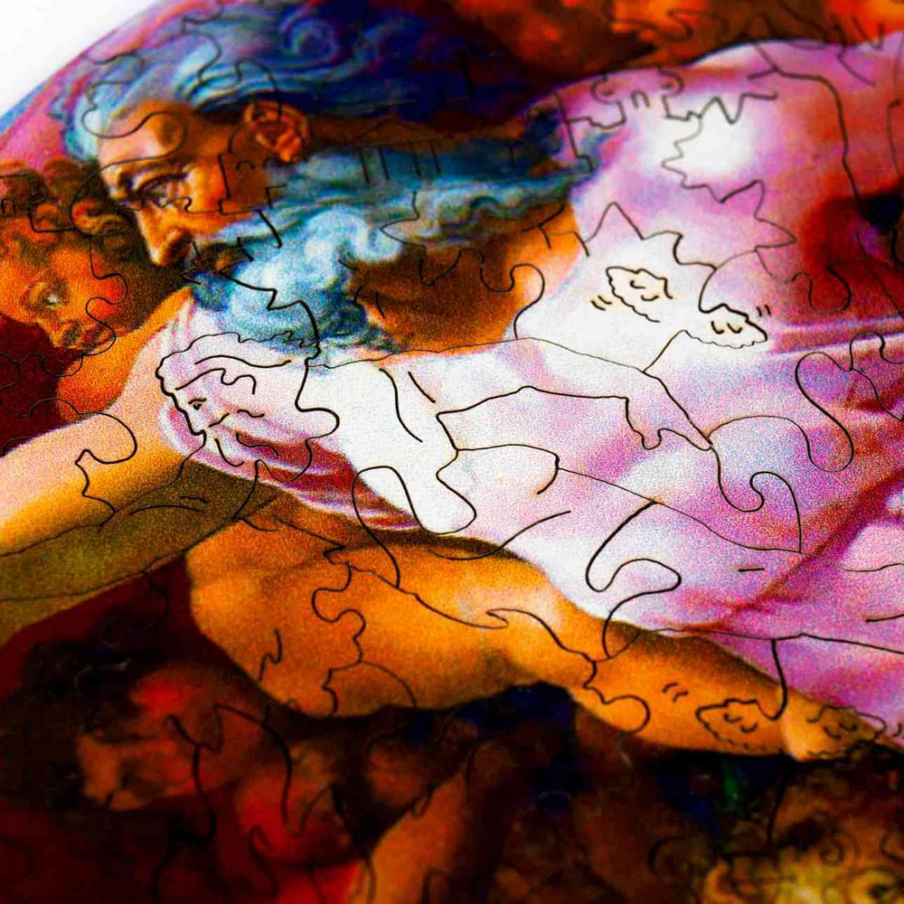 Пазл "Сотворение Адама " от Woodzle - Деревянный пазл, деталей 185, картина известного художника Микеланджело. Детали деревянного пазла разных форм