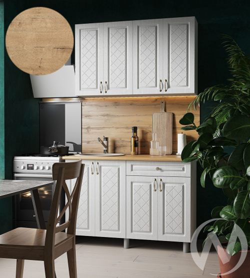 Кухня Вильма 1.2м (корпус белый/арктик; арктик) 38мм дуб бунратти