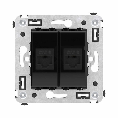 Компьютерная розетка RJ-45 без шторки в стену, кат.6 двойная, "Avanti", "Черный квадрат"