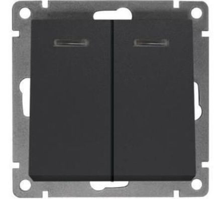 Выключатель двухклавишный с подсветкой "UNIVersal" серия "Афина", с/у, 10А, 220В, графит (еврослот)