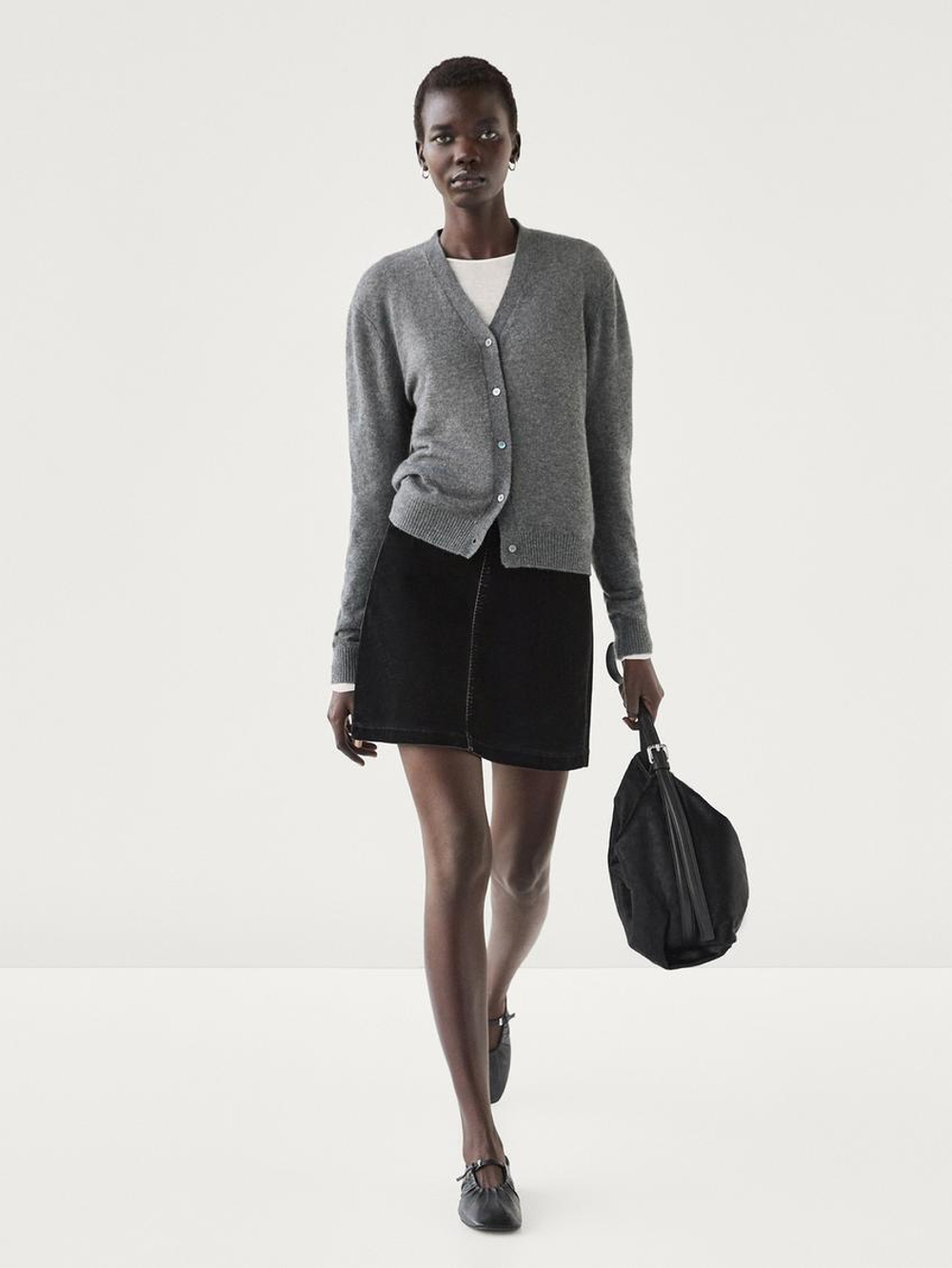 Massimo Dutti Кардиган из 100% кашемира, серый меланж