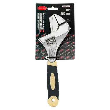 Ключ разводной двухзахватный с переставной губкой и прорезиненной рукояткой 10''-250мм (захват 50мм), на блистере RockForce##Rock FORCE RF-649250D