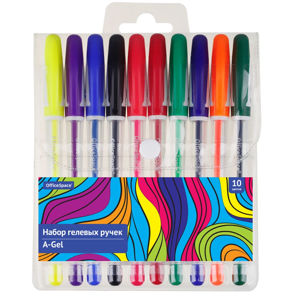 Набор гелевых ручек 10цв. Спейс A-Gel, 0,5мм, грип, прозрачный корпус