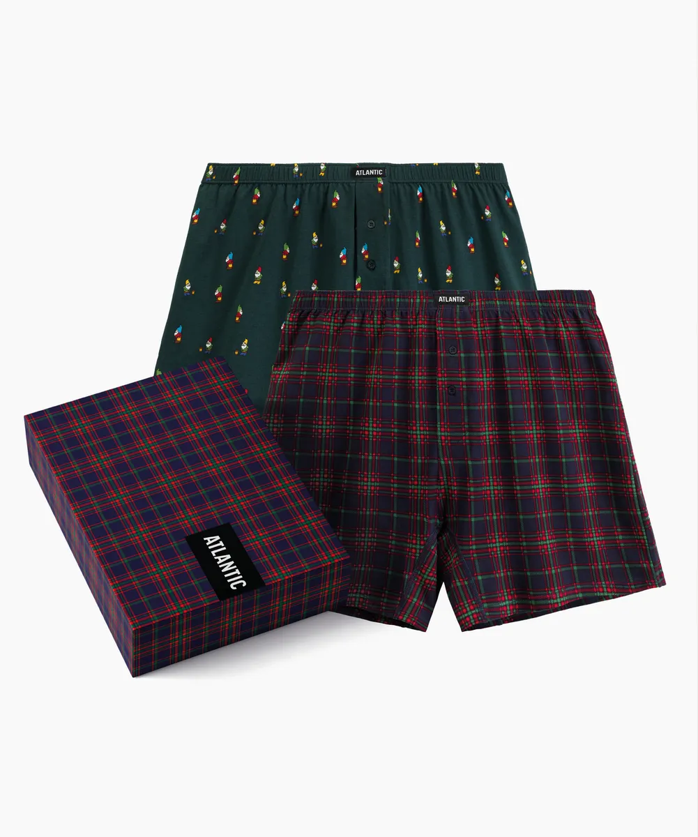 Мужские трусы боксеры Atlantic, набор из 2 шт., хлопок, тёмно-зелёные и тёмно-синие, 2GMB-013