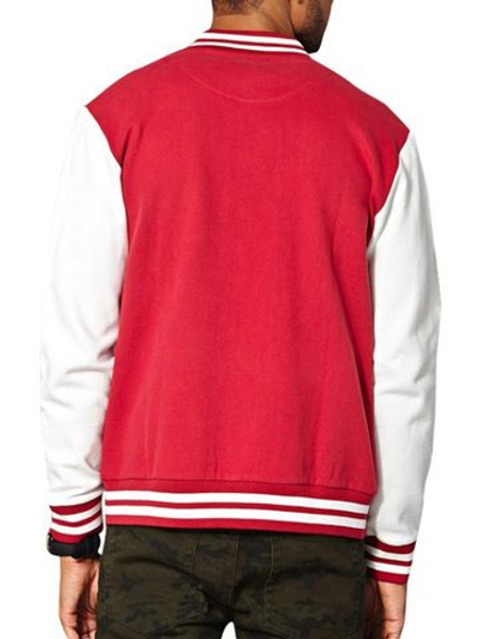 Куртка бомбер красный со светло-серыми рукавами