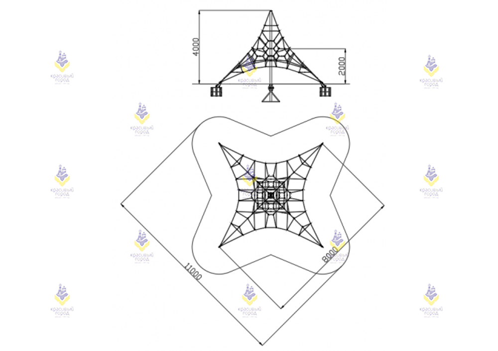 Пирамида 8м (фиолетово-жёлтая, пластик жёлтый)