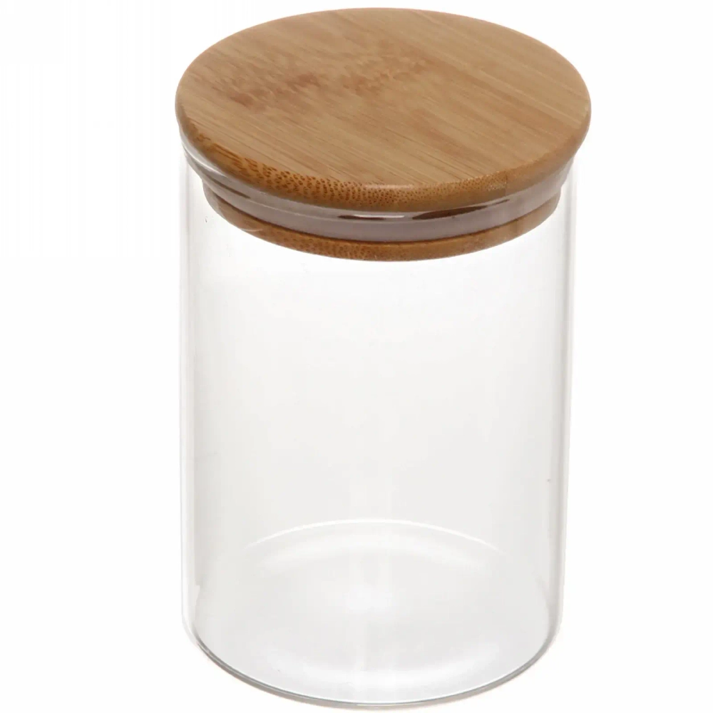 Банка для продуктов стеклянная 560мл «Хай-Тек» с бамбуковой крышкой 8,5*12см