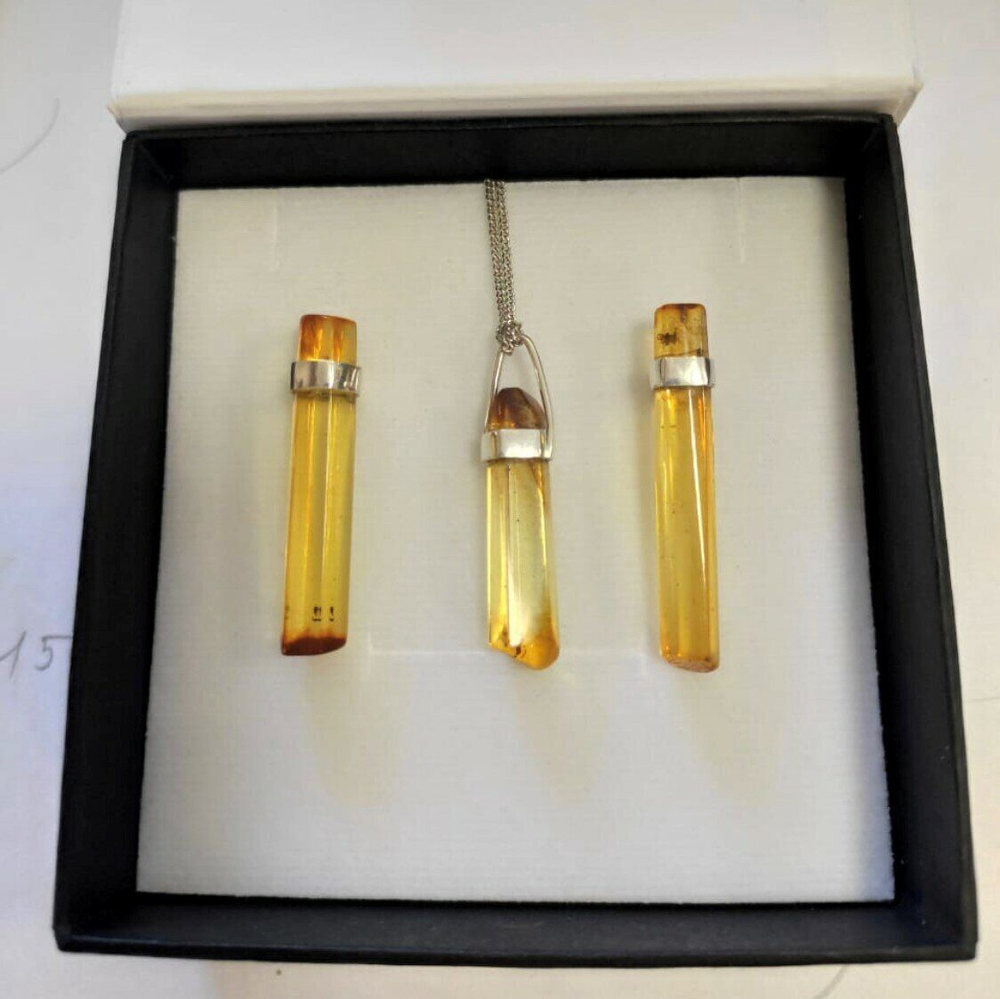 Серьги "Брусочки", серебро 925, натуральный янтарь