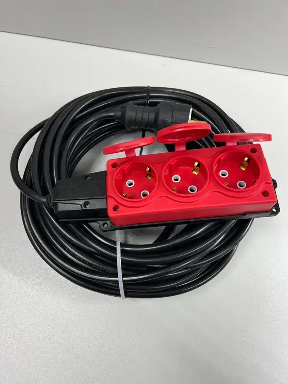 Удлинитель силовой строительный без заземление NE-AD 2x2,5-50m-IP54 в бухте электрический сетевой садовый уличный для газонокосилки 50 метров 3 розетки 16А