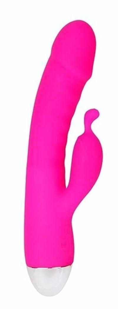 Розовый вибромассажер с отростком для стимуляции клитора - 22 см. (Цвет: розовый)