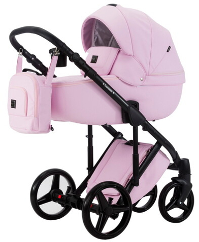 Детская коляска Adamex Luciano Deluxe 2 в 1 Q110-С (РОЗОВ.ЗЕФИР 100% КОЖА-ЧЕРНАЯ РАМА)