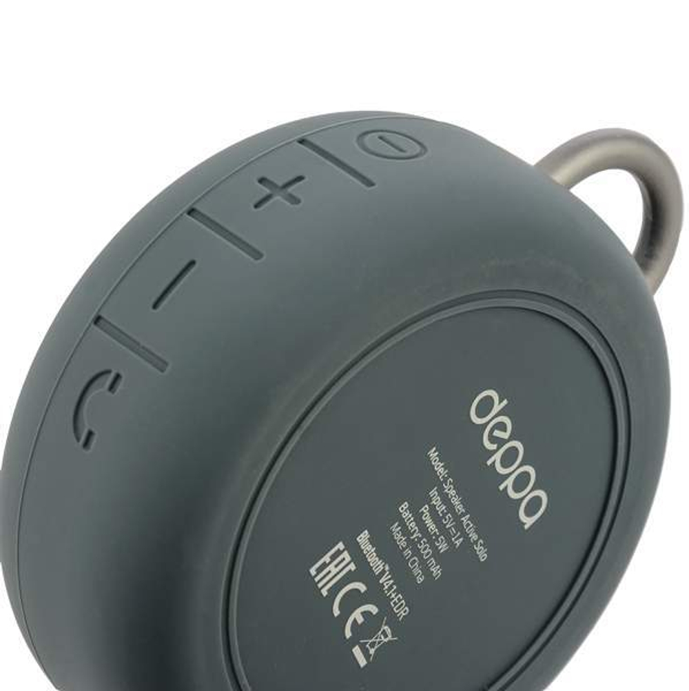 Портативная Bluetooth V4.1+EDR колонка Deppa D-42001 Speaker Active Solo (1x5W) AUX, IPX5 Серая