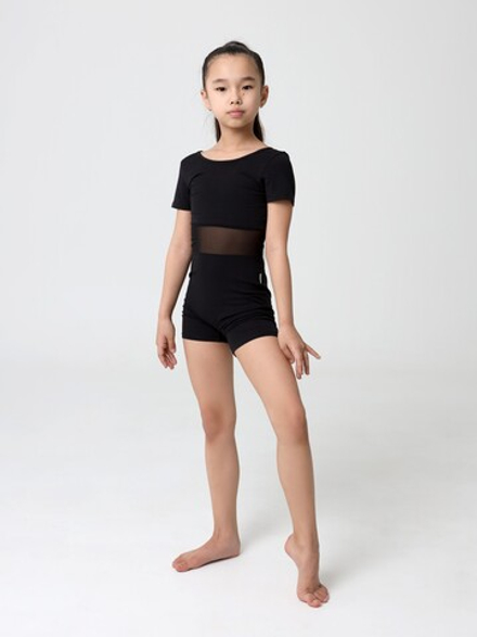 Комбинезон для гимнастики с сеткой шорты короткий рукав