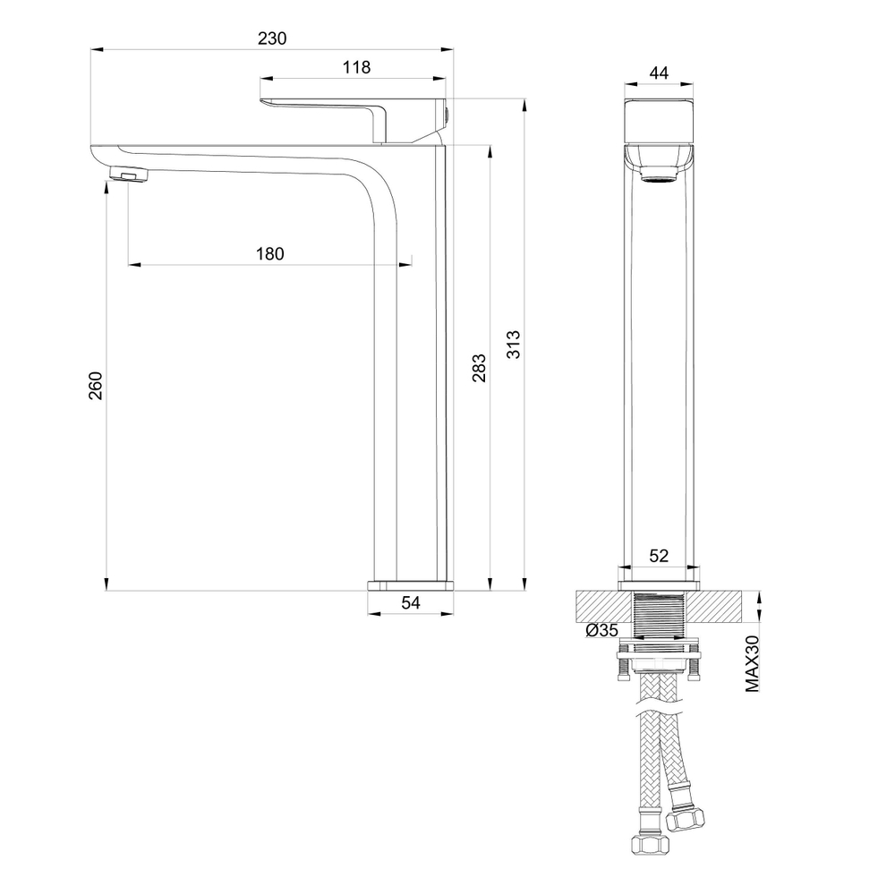 Смеситель для раковины высокий WONZON & WOGHAND EDGE, Хром (WW-88239003-CR)